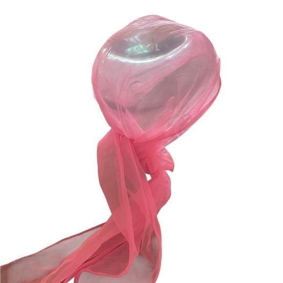 Vintage Sheer Chiffon Pink scarf to protect curlers / curls or boho headscarf - Picture 2 of 8